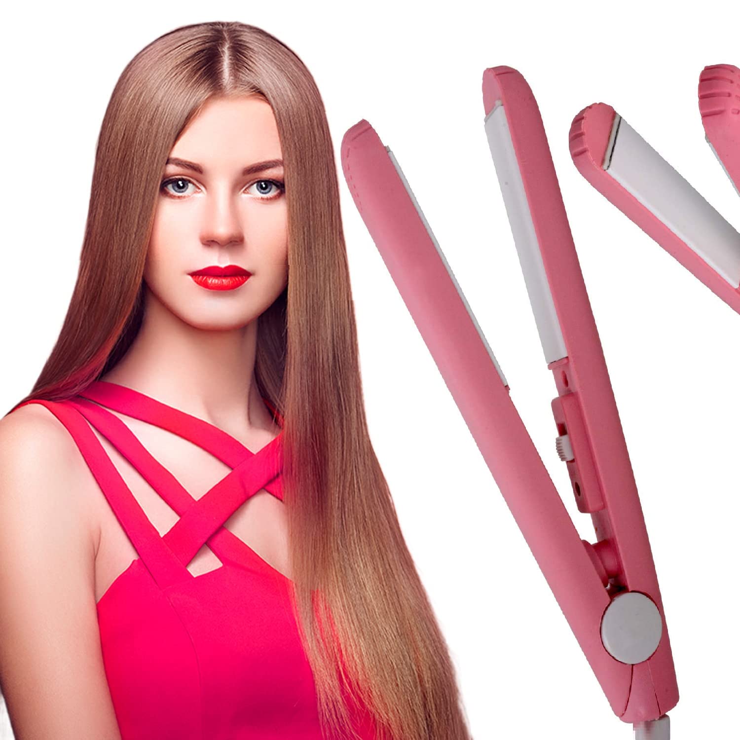 silencio hair straightener brush for teens, women and men, electric hair straightener comb brush with storage case & anti-scald, perfect at home hair styler for all hair types (pack of 1), pink