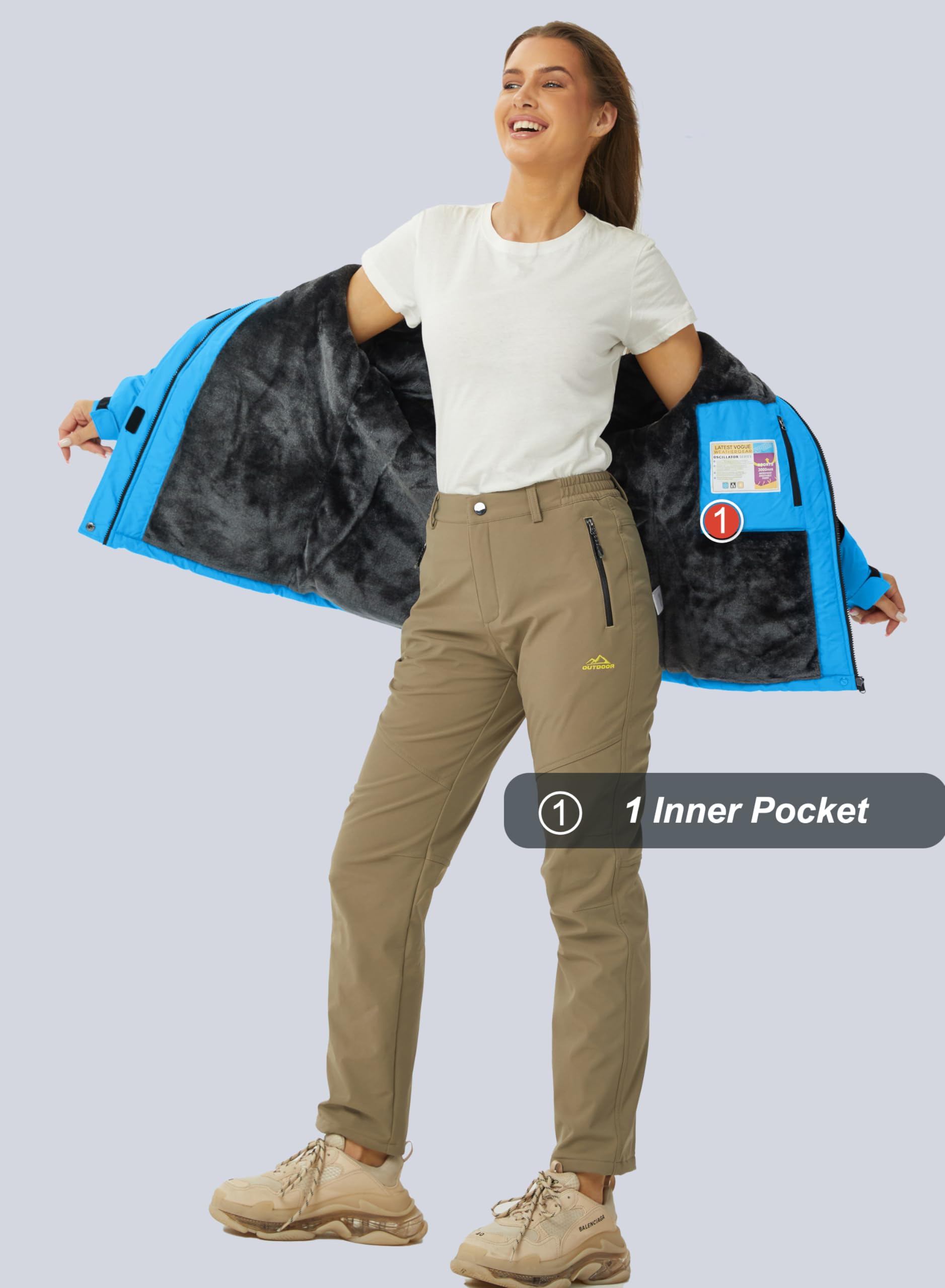 MAGCOMSEN Vestes imperméables pour femme - Manteaux chauds d'hiver - Pour randonnée, camping - Avec poches zippées
