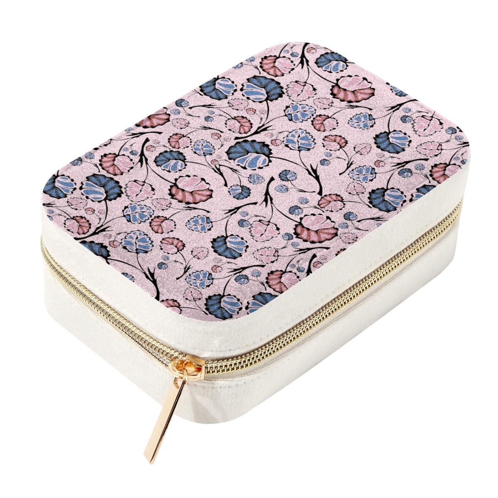Petite boîte à bijoux à motif floral bleu et rouge, le cadeau parfait pour femmes et filles