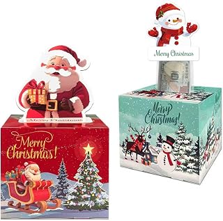 2 Pack Christmas Money Box for Cash Gift Pull,Christmas Tree & Snowman & Santa & Elk Money Gift Boxes for Cash with Pull Out Card DIY Set Surprise Merry Box
