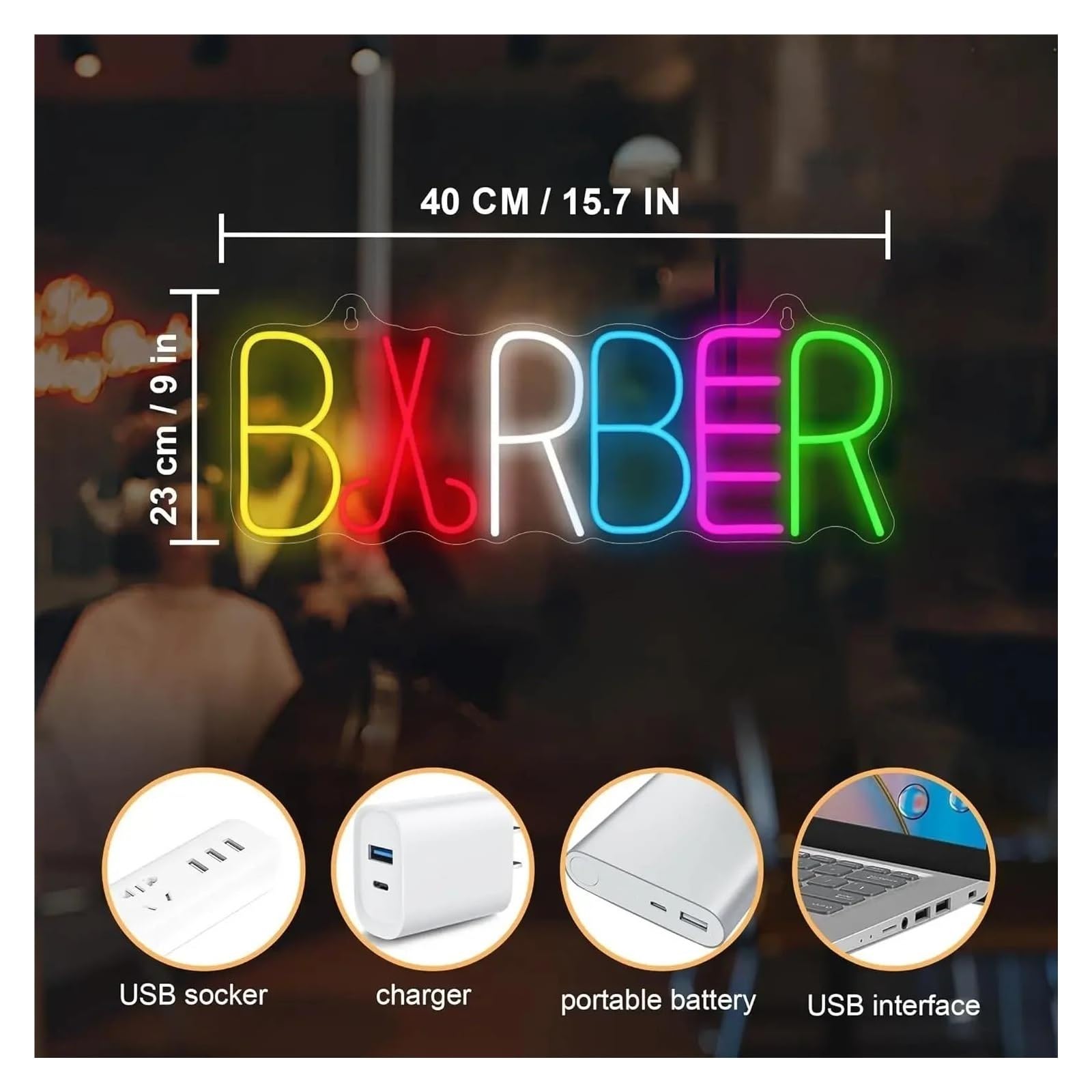luoliang Illuminazione al neon Barbiere per insegna al per neon aperta per alimentazione per per apertura negozio aziendale arredamento per la casa 23 cm × 40