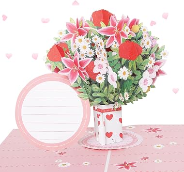 SATONA Green Seal Lily Rose 3D Pop-Up Flower Greeting Card, Dismantling Paper Bouquet with Foldable Stand, Romantic Floral Display for Birthday, Mothers Day & Special Occasions