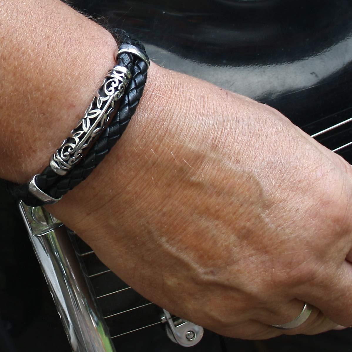 Echt Leder-Armband XO F Schwarz Männer Herren