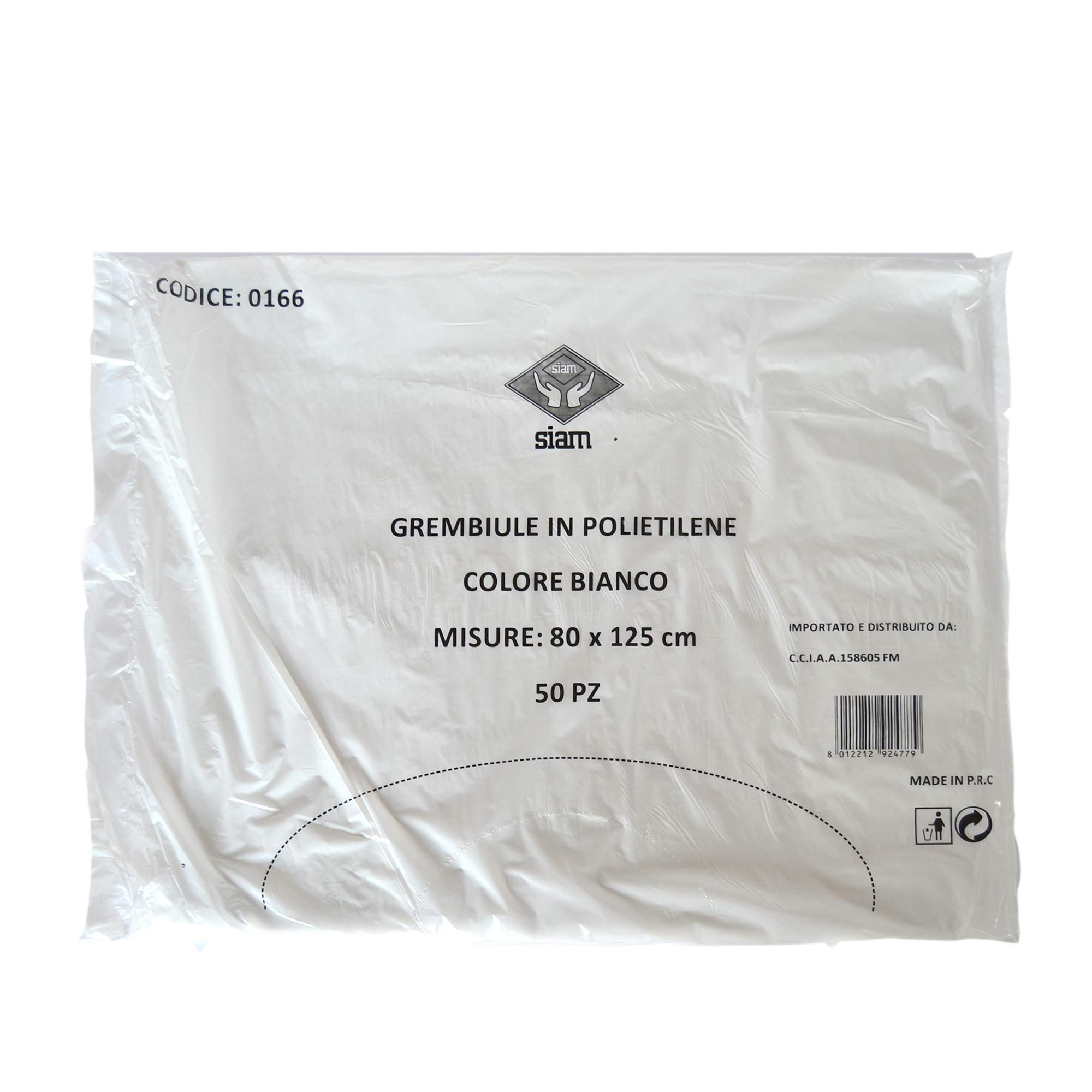 PZ 50 GREMBIULE MONOUSO IN POLITENE BIANCO CM 80 X 125 PER LABORATORI E MACELLERIE
