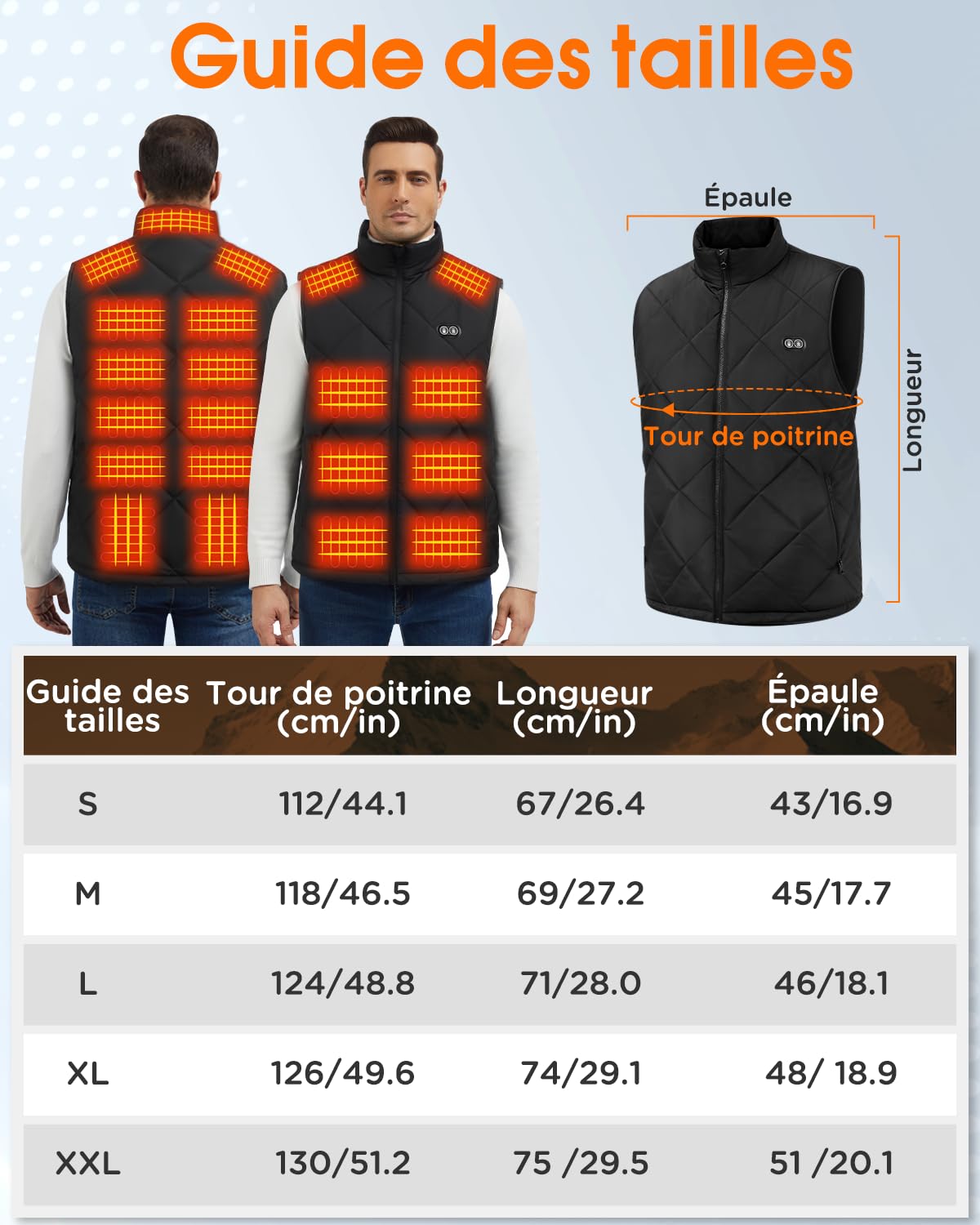 Buba Toys Gilet Chauffant Homme Femme avec Batterie 20000mAh, 21 Zones Chauffantes, 3 Niveaux de Température, Chauffage Rapide, Lavable USB, Gilet Chauffant Hiver Confortable