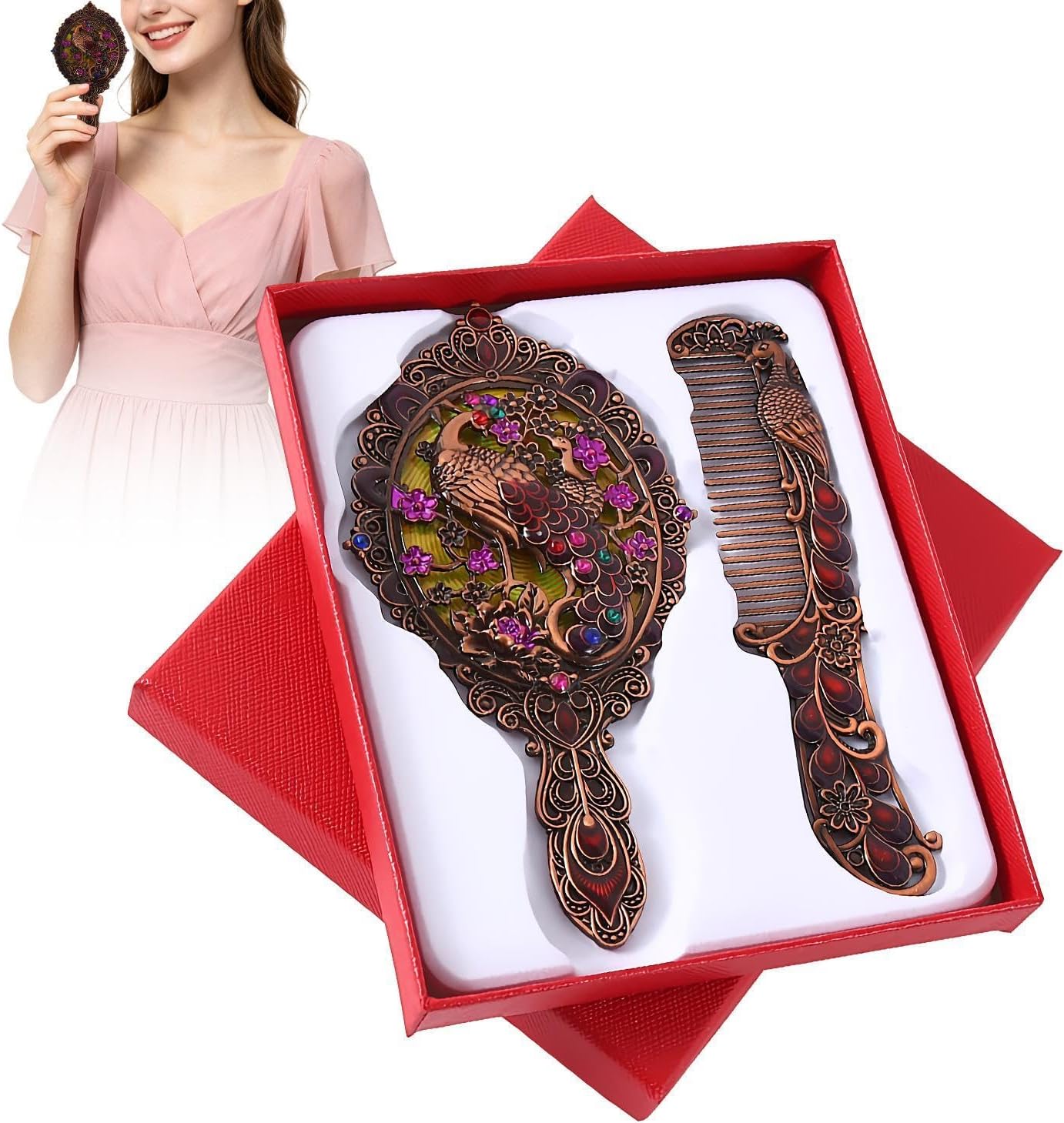 Handheld Mirror and Comb Set - Retro Classic Compact Vanity Accessory