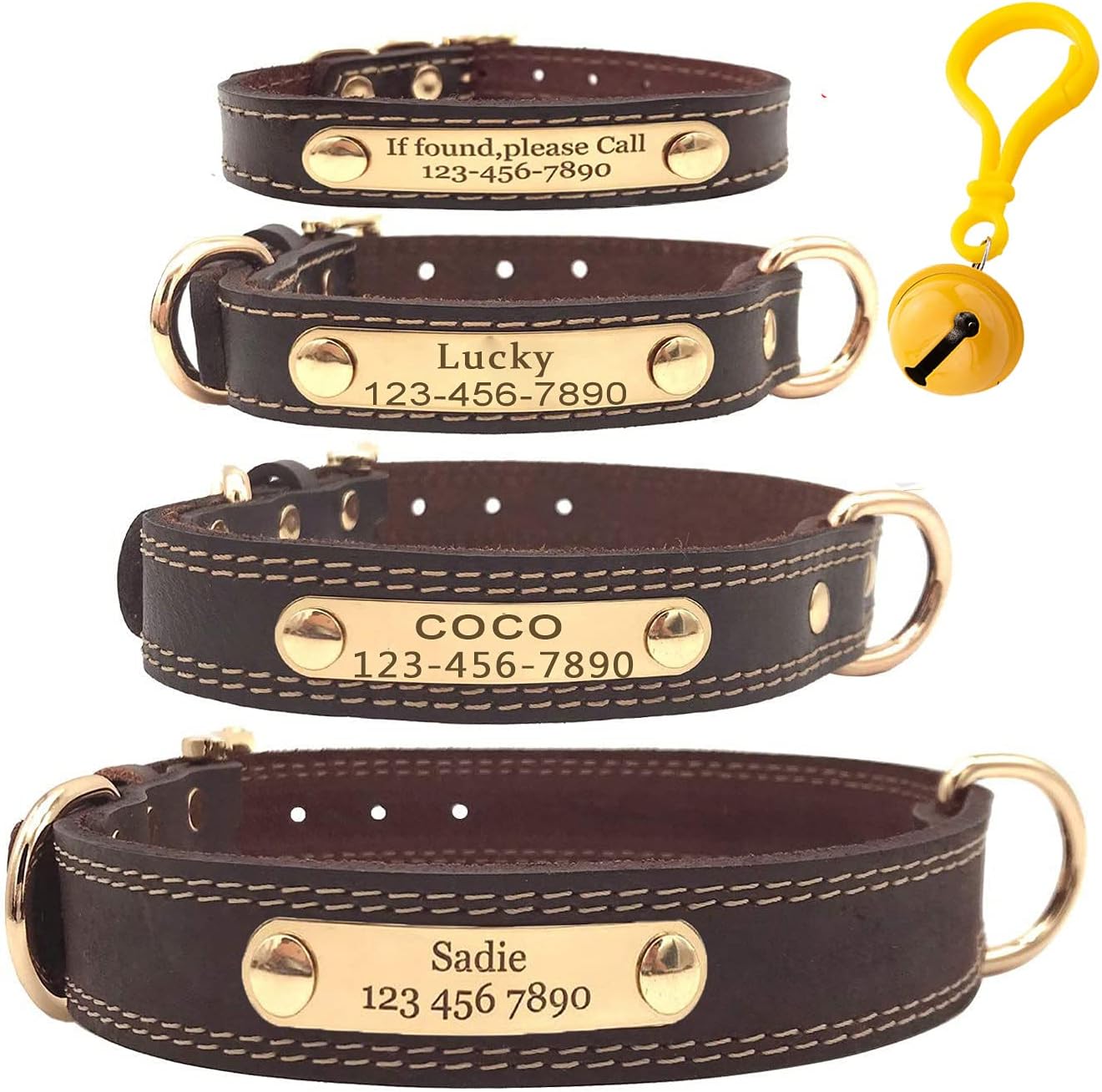 Mihqy Personalized Custom Leather Dog Collar with Engraved Name Phone Number -Engraved Dog Collars for Small Medium Large Dogs - XS