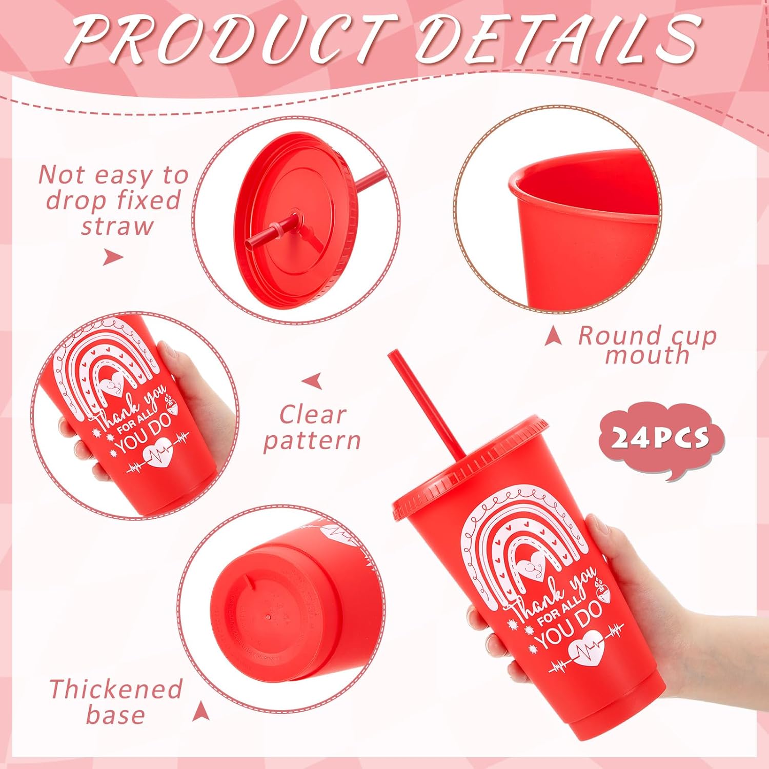 Uiifan 24 Pcs Nurse Week Gifts Bulk 2026 Nurse Appreciation 24 oz Reusable Tumbler with Lid and Straw for Ot Month Thank You Practitioner Graduation Gift (Stylish)