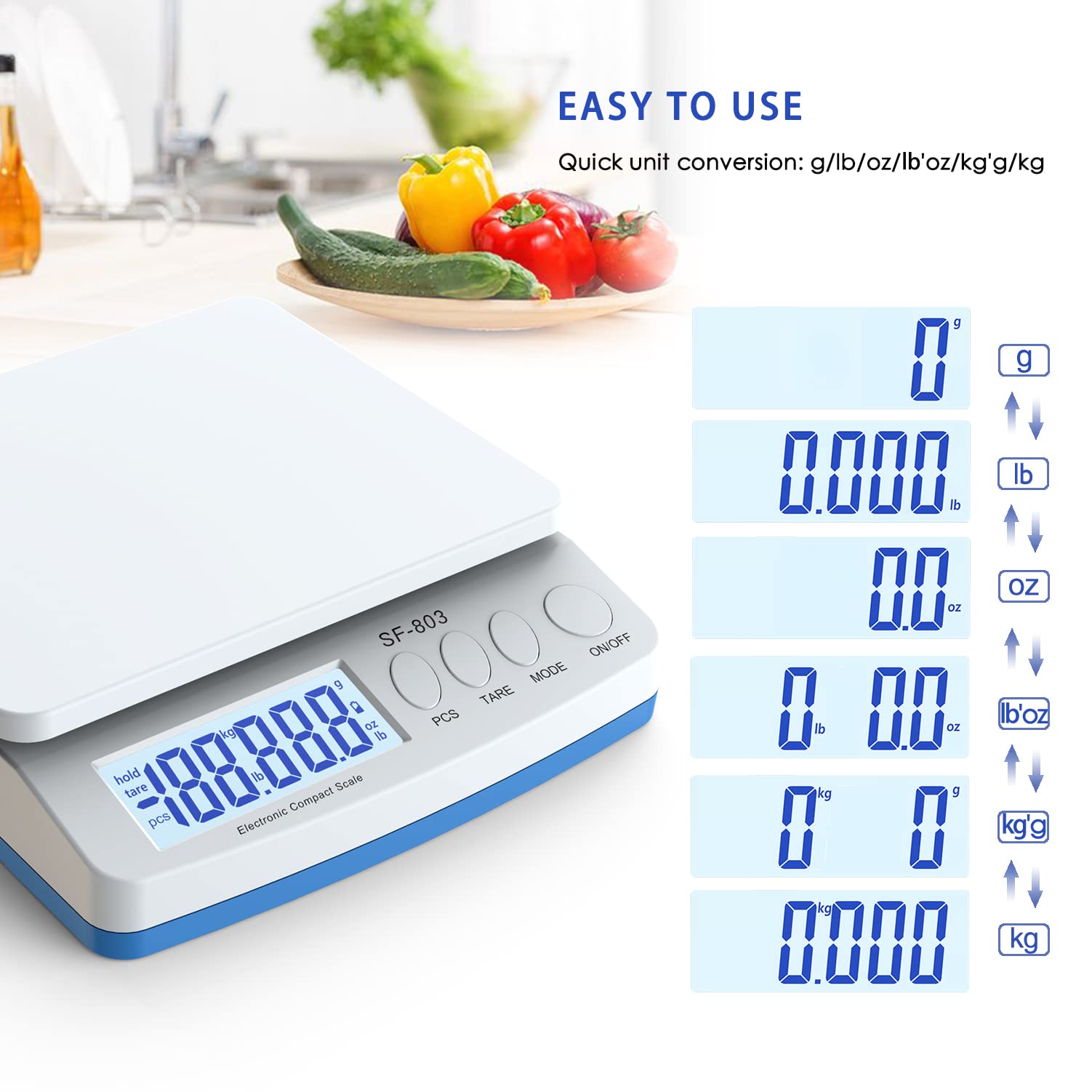 Bilancia postale digitale 0,01G-30 kg, facile da usare per bilance da ufficio e officina, peso 803, colore: bianco
