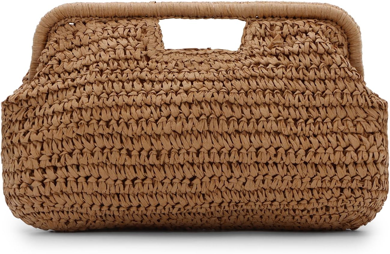 KUANG! Women Straw Clutch Purses Cloud Dumpling Bag Summer Beach Straw Evening Banquet Clutch Handbag