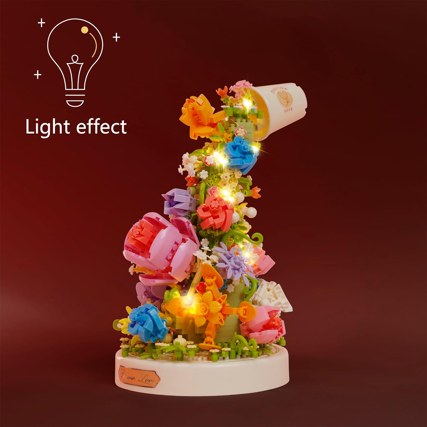 Artificial Sea of Flowers Micro Building Blocks Set with LED Light for Women (Adults Ages of 14+) a Creative Project Gift Botanical Collection Crafts Set 1095PCS