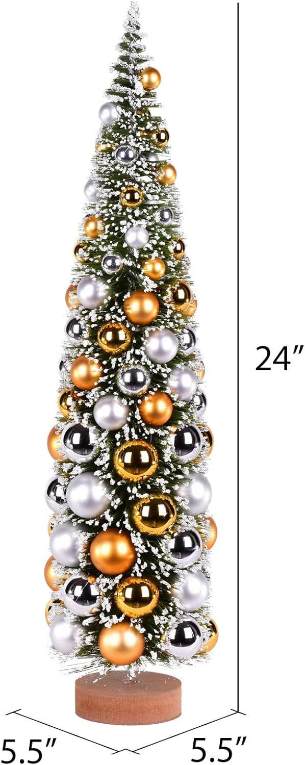 Vickerman 18" Vintage Tabletop Frosted Green Artificial Christmas Tree, Silver and Gold Ornament - Faux Christmas Tree - Seasonal Indoor Home Decor
