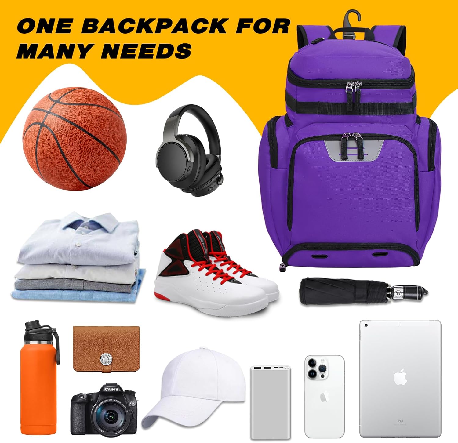 Goloni Basketball Backpack,Large Sports Bag with Ball Compartment & Shoe Compartment for Basketball, Soccer, Volleyball,Gym
