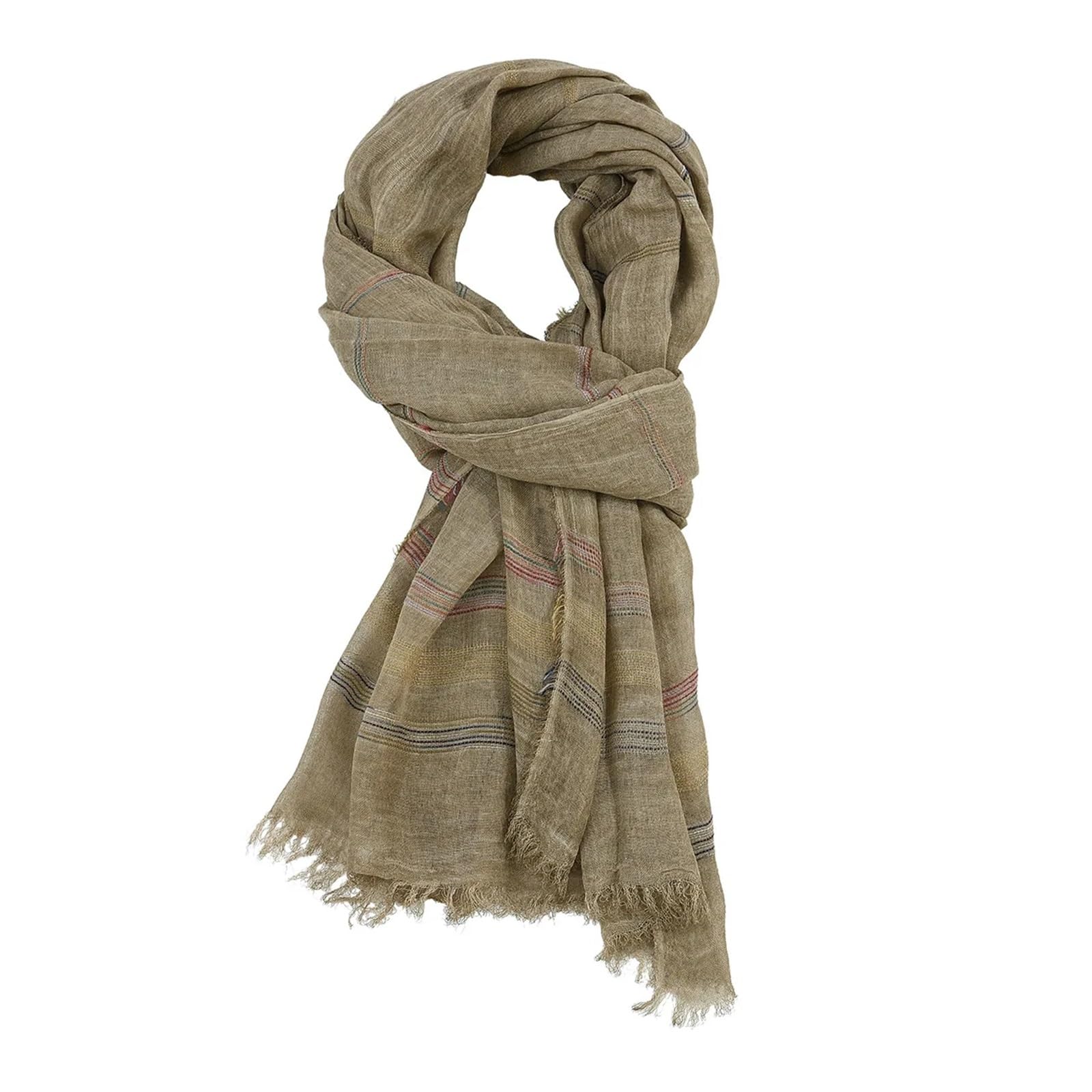Sciarpa Donna Invernale Sciarpa a Righe Tinta in Filo da Uomo Sciarpa Invernale in Cotone e Lino Tinta Unita da Uomo(Khaki)