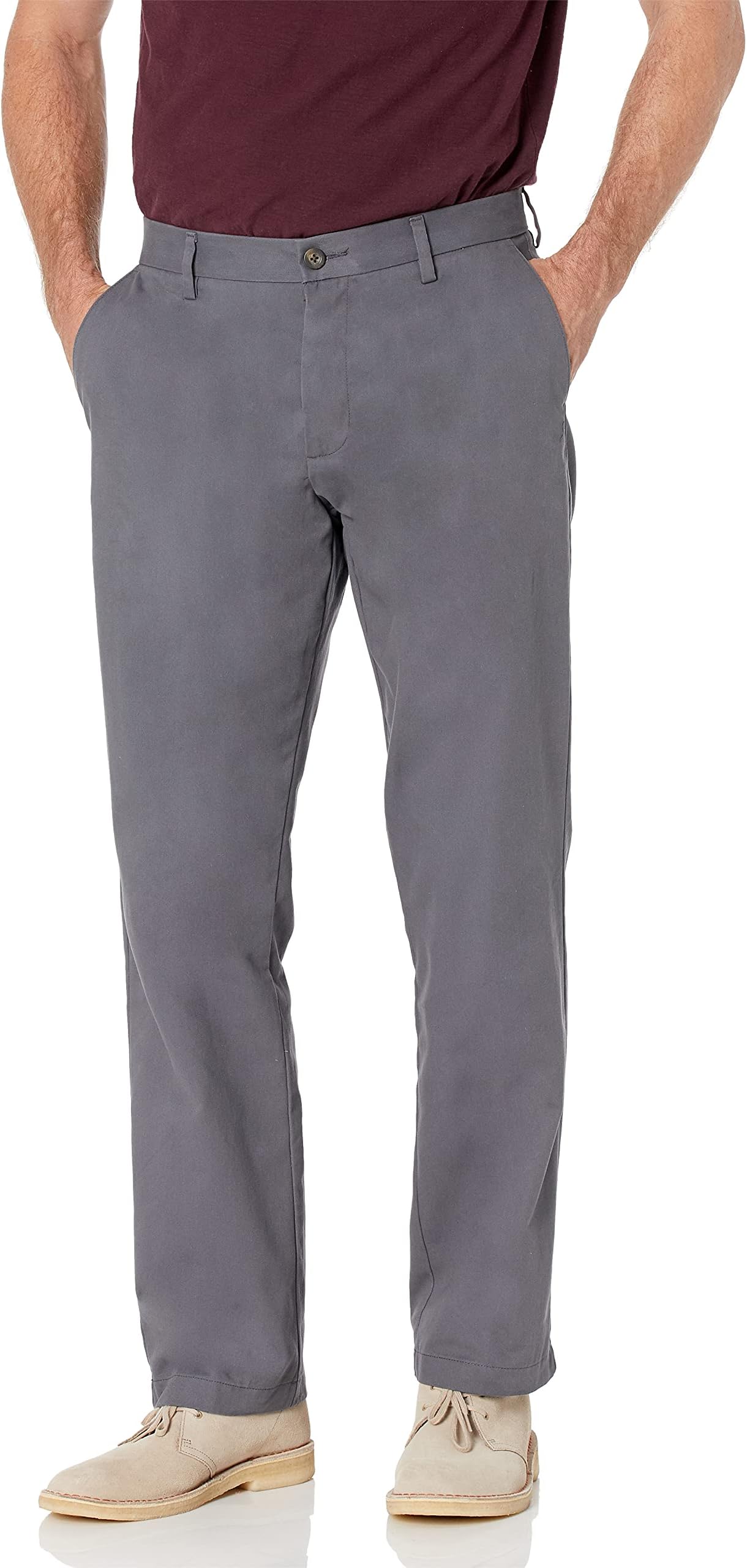 Amazon EssentialsMen's Classic-Fit Wrinkle-Resistant Flat-Front Chino Pant (Available in Big & Tall), Grey, 34W x 32L