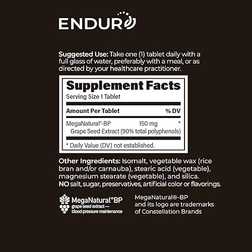 Miniatura 5 de MegaNatural BP para la presión arterial  150 mg de liberación sostenida, extracto de semilla de uva  60 tabletas  Ayuda a apoyar la circulación