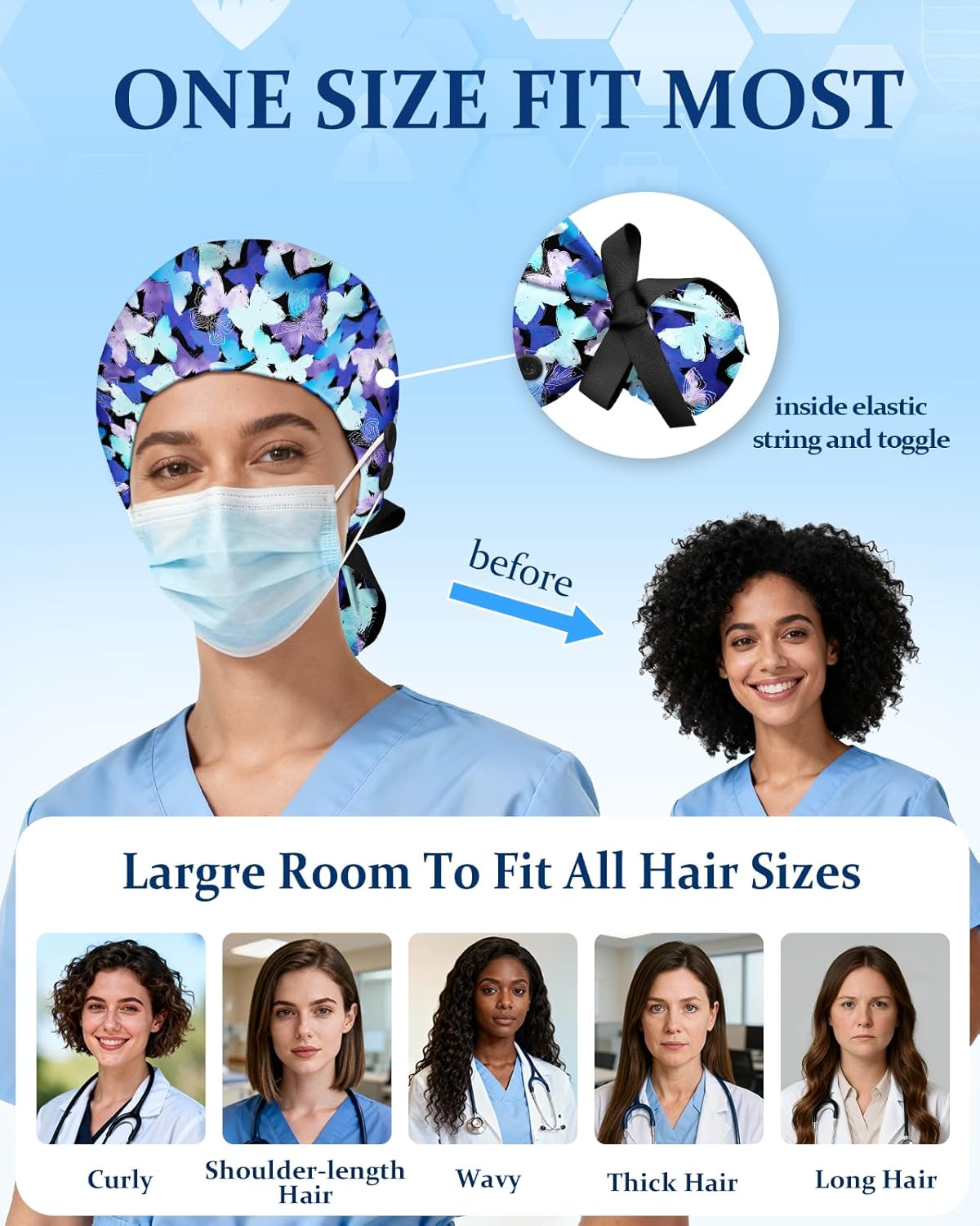 Plifal 100% Cotton Scrub Cap with Buttons-Nurse Cap with Sweatband for Women, Adjustable Working Hat,Satin Lined or Unlined - Image 5