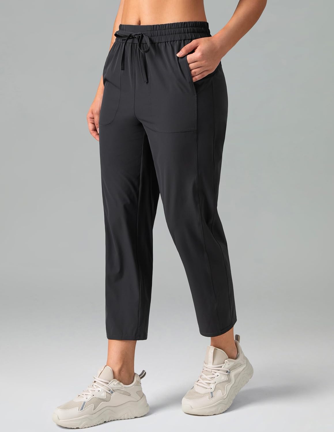 Colorfulkoala Women's High Waisted Pants Elastic Waistband Straight Leg Lounge Pants 27" Inseam with Pockets