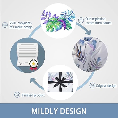 Miniatura 4 de MILDLY Fundas de edredón de tamaño Queen tropical, 100% algodón egipcio de 500 hilos, colección de ropa de cama con estampado de hojas moradas y