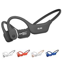 KLKE Open-Ear Bone Conduction Headphones, IP66 Waterproof, Integrated Transducer Running Headphones with Dual Mode, Rear Safety Light, 10H Battery,Advanced Mic for Cycling, Hiking & Outdoor Sports