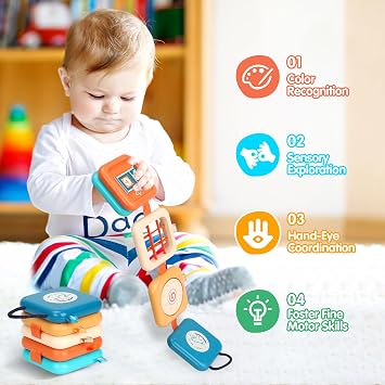 Montessori Busy Board Activity Cube - Travel Toys for Toddlers 1-3, Fidget Cube for Fine Motor Skills, Car Seat & Stroller Toys, Quiet Toys for Church/Airplane, 1st Birthday Gifts for Boy Girl