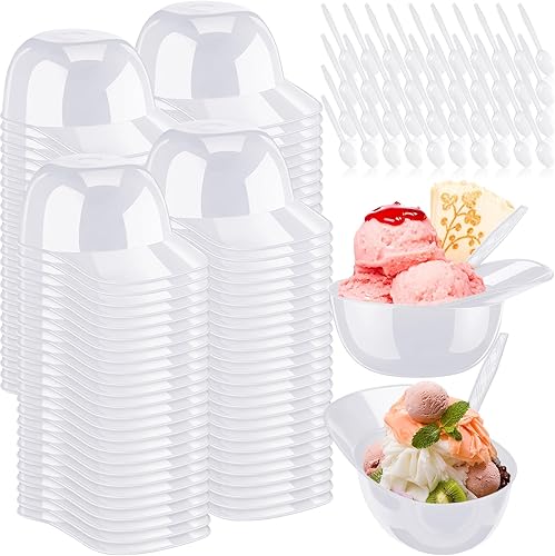 Miniatura 9 de Tanlade Juego de 100 cuencos para casco de béisbol con cucharas de 8 onzas, mini helado, postre y gorra de béisbol, cuencos de plástico para casco