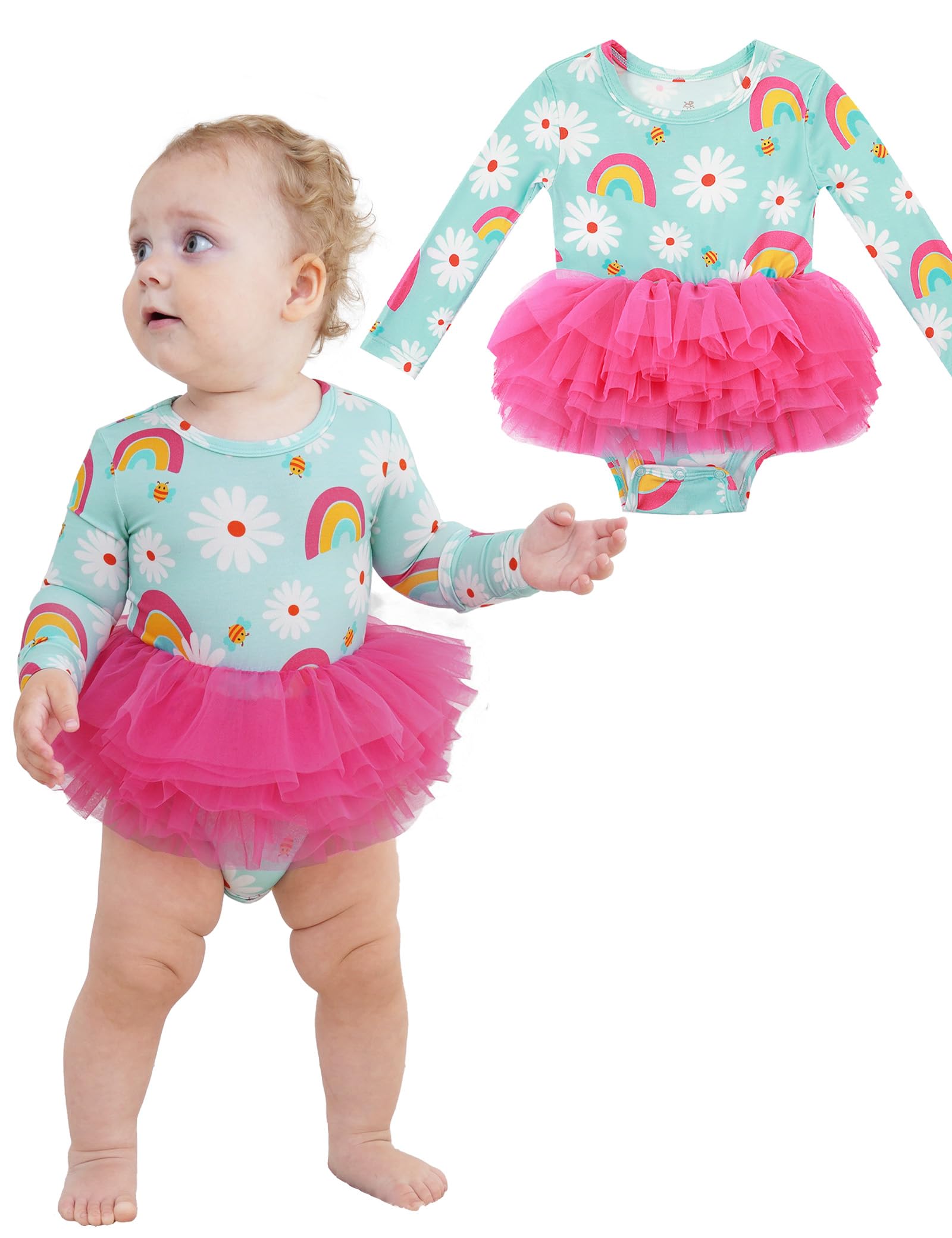 EASWEET Baby Girl Romper Dress Bamboo Viscose Long Sleeve Infant Tulle Tutu Dresses