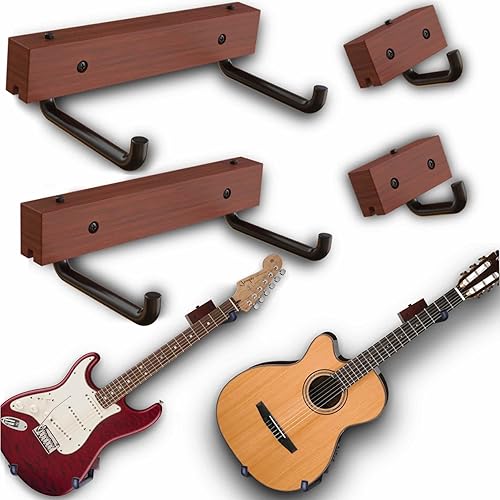 Percha horizontal para guitarra inclina y muestra tu guitarra, ukelele, bajo, guitarra eléctrica, banjo en ángulo con estilo, Paquete de 2 caoba