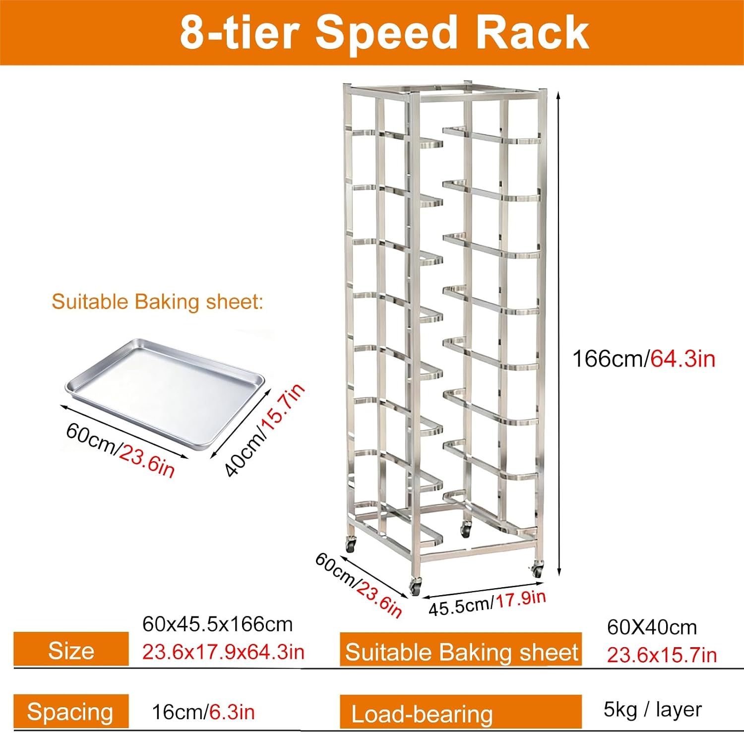 Heavy-Duty Commercial Kitchen Drying Rack with Locking Wheels, Versatile Storage Cart for Baking, Cooling, and Food Prep - Durable, Mobile, Space-Saving Solution,8-Tier image 2