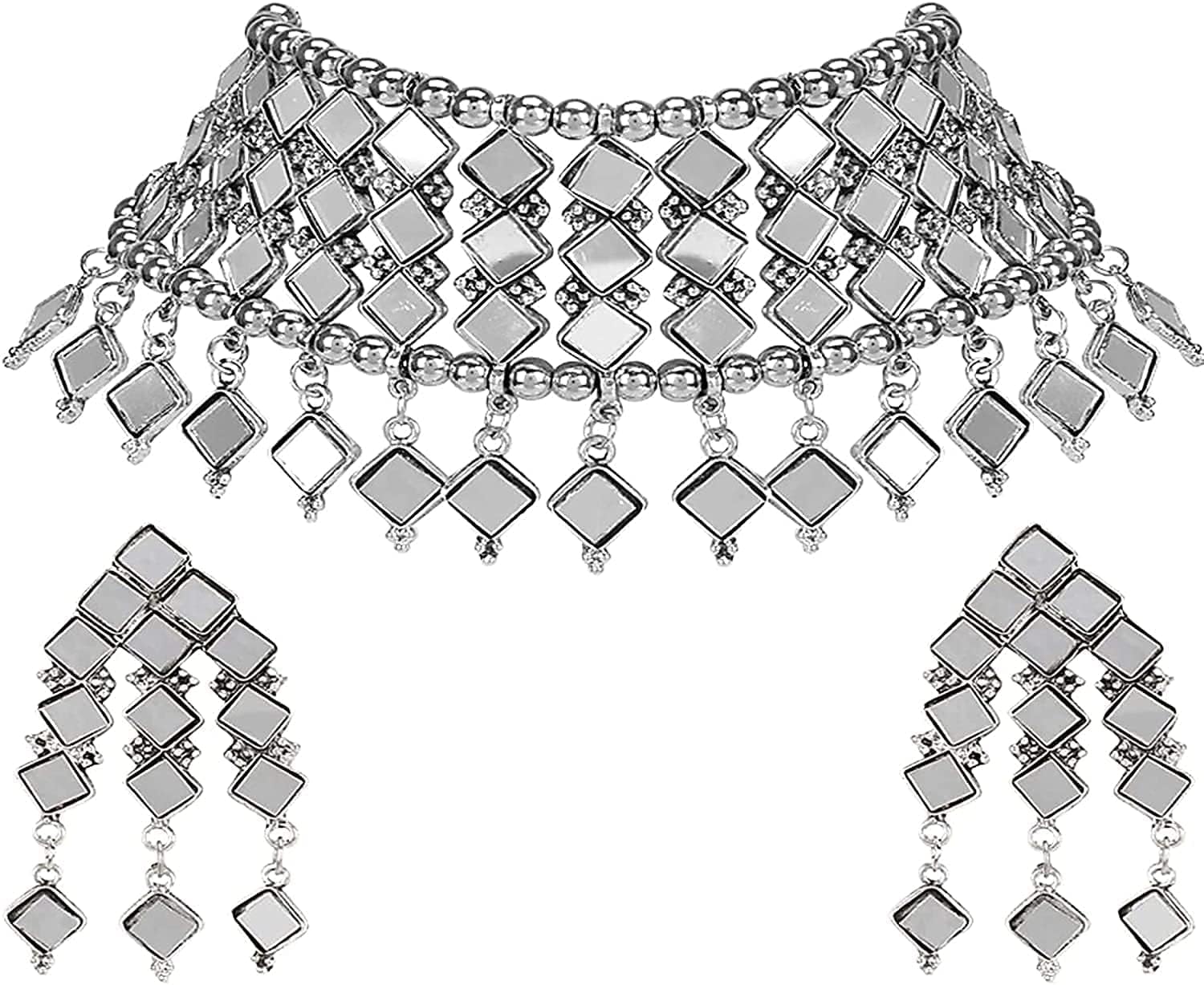 NHFS Latest Stylish Traditional Oxidised Silver Necklace With Earring | Jewellery Set for Women