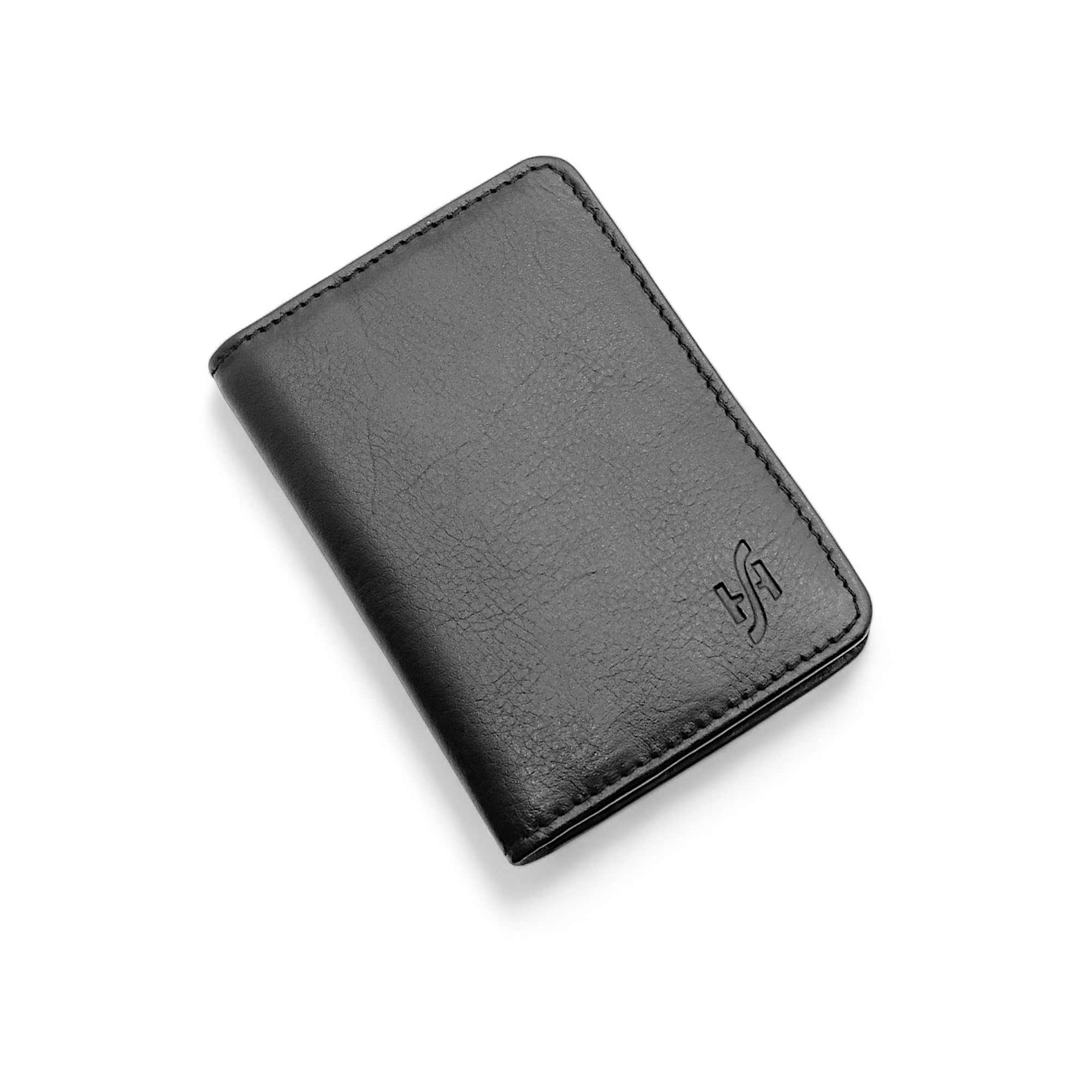 Ultra Slim Leather Cardholder for Men Women, RFID Blocking Minimalist Slim Leather Credit 4 Card Holder Case Bifold Wallet #120 (Black Blue)