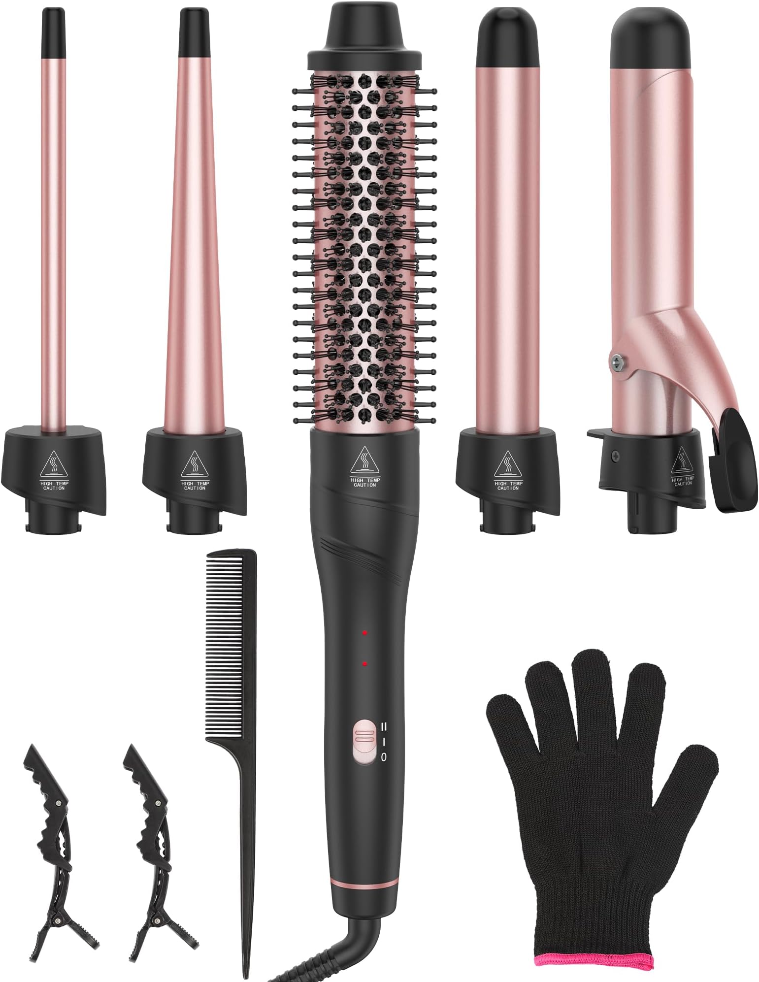 ANIEKIN 5 in 1 Curling Iron Set, Fast Heat Up Curling Wand from 3/8 to 1 1/4 Inch and a Thermal Brush Come with, Dual Voltage Hair Curler for Women All Hair Types and Travel Use