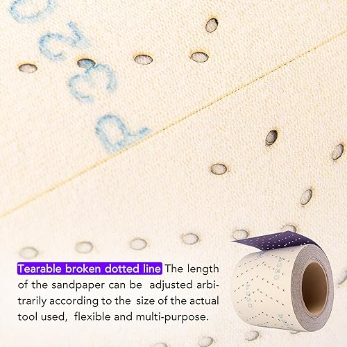 Miniatura 3 de Rollo de lijado automotriz de 4.528 in x 39.4 ft, rollo de lijado seco tres en uno, papel de lija rectangular desgarrado a mano con varios agujeros