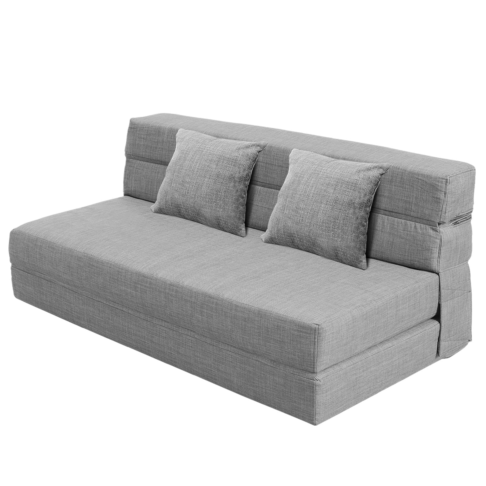 ANONER203 cm L × 152 cm W Double Sofa Bed, Floor Sofa, Guest Sofa with Sleep Function with Memory Foam & 2 Cushions, Lounge Sofa Washable Set for Living Room Lofts, Light Grey