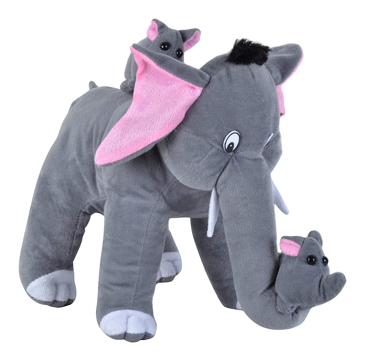 WILDCROC Giggling Mother Elephant Soft Toy with Two Babies | Cute Animal Friend for Kids to Play and Hug | Grey, 26 cm (Appearance May Vary)