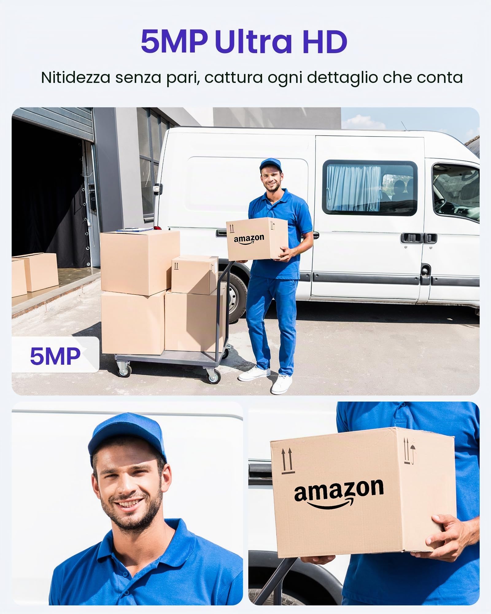 5MP PoE Kit Videosorveglianza Esterno, 4K NVR 8CH 2TB + 4x 5MP Telecamere, Rilevamento Intelligente di Uomo/Veicolo, Audio Bidirezionale, Visione Notturna a Colori 30m, Registrazione 24/7