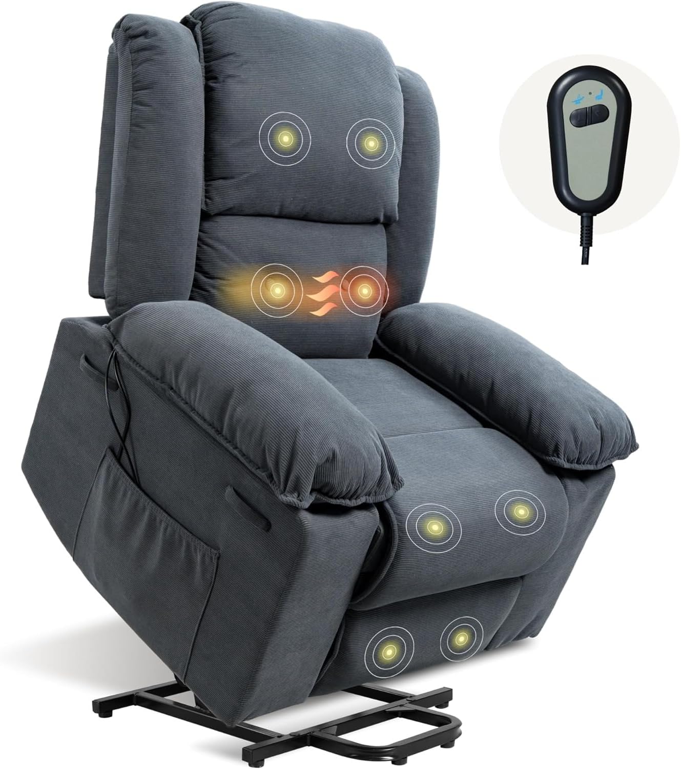 Elderly Power Lift Recliner Chair, Electric Reclining Sofa Chair for Adults with Massage and Heat, with Side Pockets, Electric Stand Assist for Living Room, Bedroom