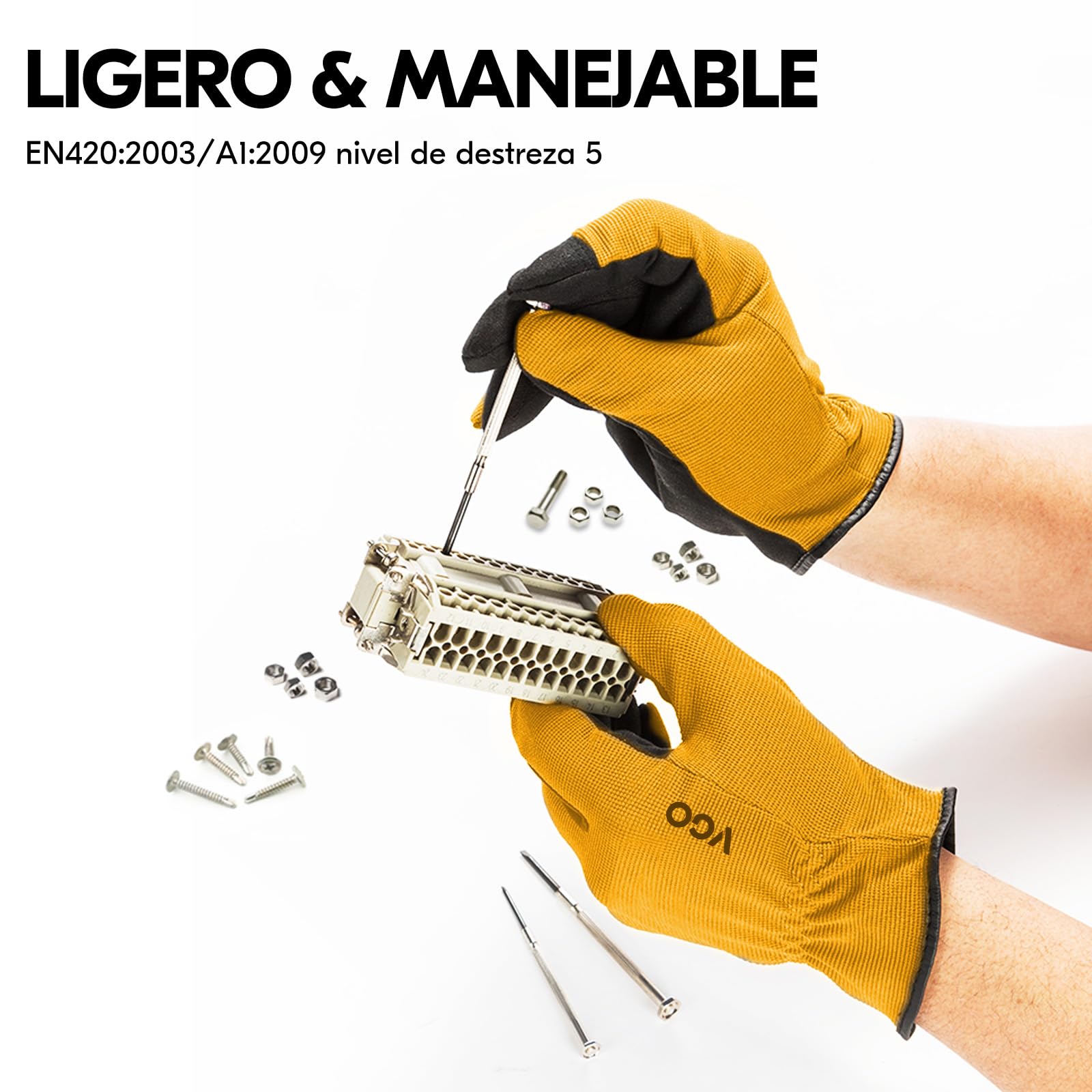 Vgo... 5 Pares Guante de trabajo multifuncional,Guantes de seguridad,Guantes de trabajo de construcción,Guantes de jardinería,Guantes ligeros（AL8736）