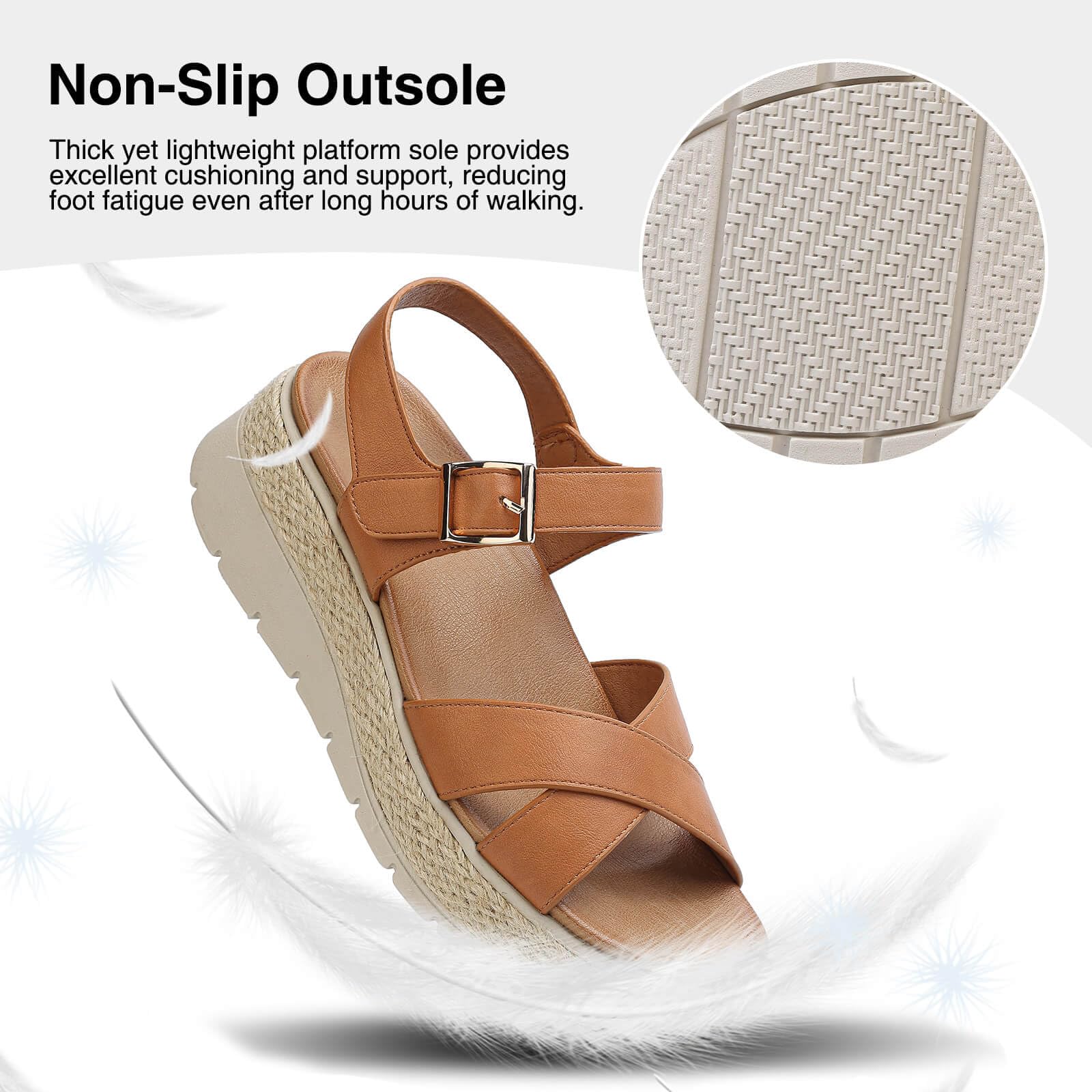 ziitop Sandalias de alpargatas de plataforma para mujer, cómodas, ajustables, correa de tobillo, puntera abierta, soporte de arco para caminar casual