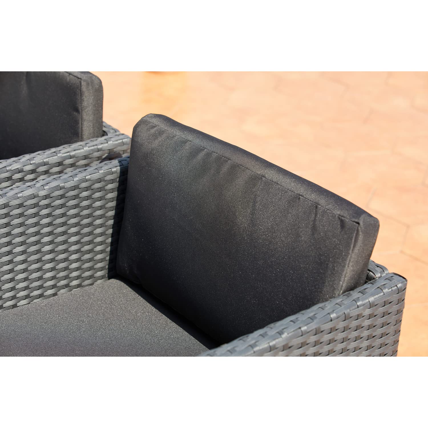 CONCEPT USINE Salon de Jardin Encastrable Miami Noir Coussins Noirs 6 Pers