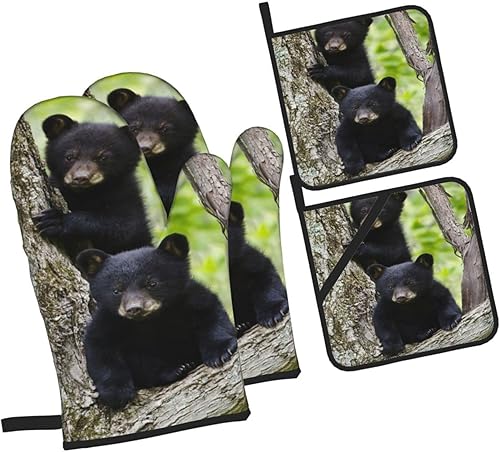 Miniatura 9 de Juego de 4 guantes de horno y soportes para ollas con textura de mármol blanco, resistentes al calor, guantes de cocina para cocinar, asar a la