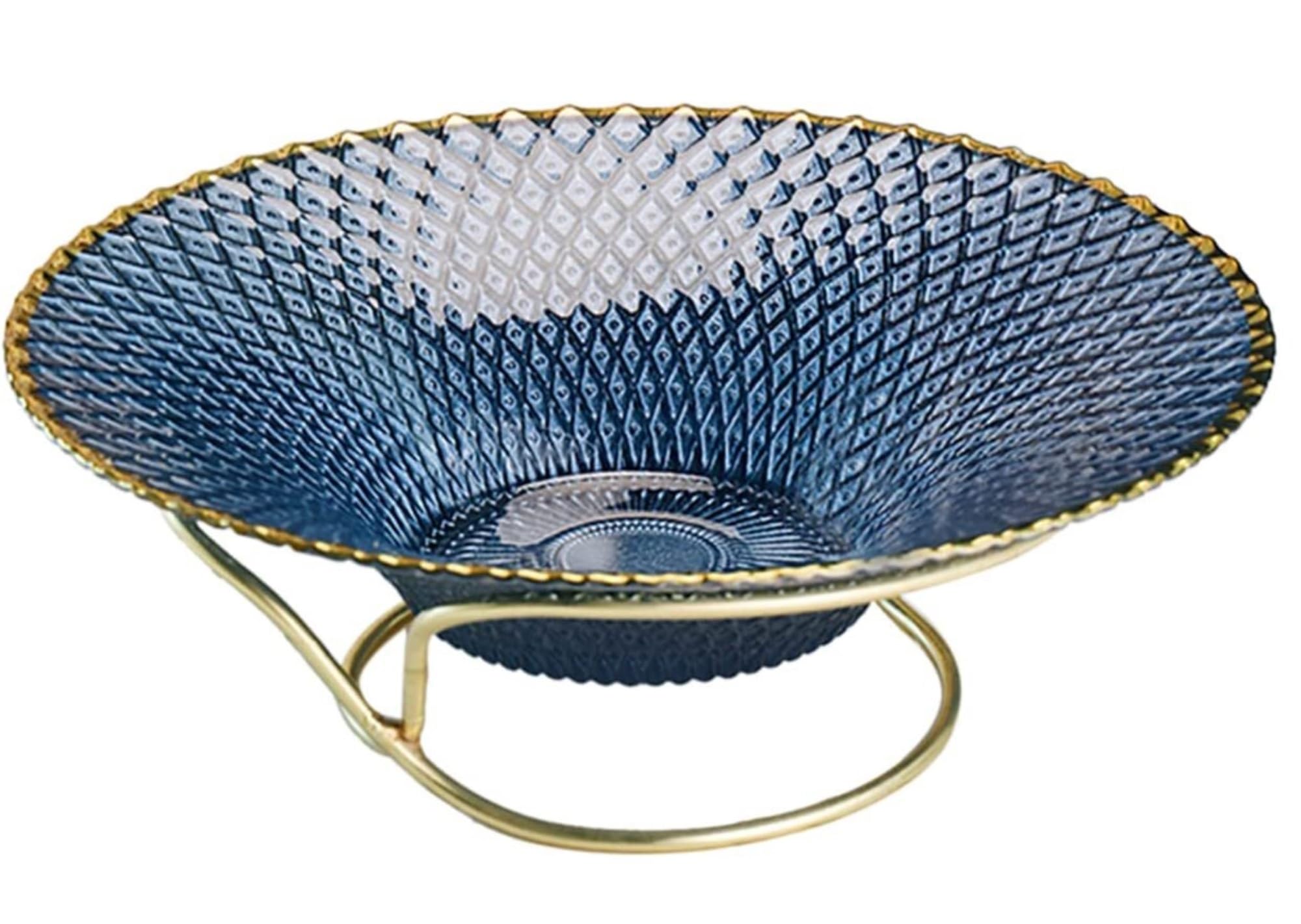 IROEJT Fruit Bowl Dessert Plate Modern Minimalist Fruit Plate Large-Capacity Snacks Candy Storage Baskets Glass Fruit Bowl With Metal Kitchen，Blue Large