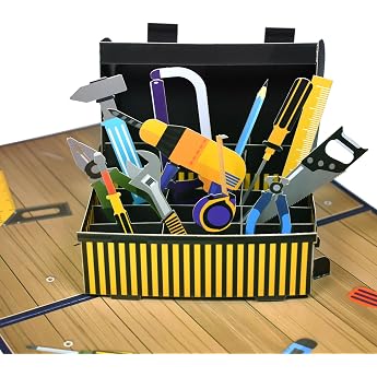 GREETING ART Pop Up Cards Technology Father's Day Card Pop Up Father's Day Card Pop Up Cards Birthday 3 D Greeting Cards Birthday Card Voucher Gift Tool Box