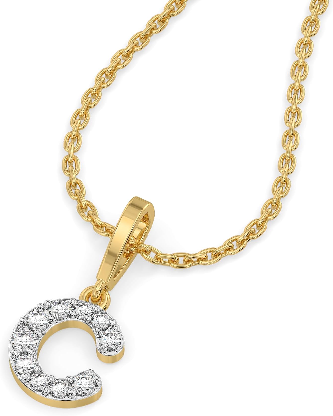 0.14 Carat Lab Diamond C Me Shine Alphabet Pendant In 925 Sterling Silver Over 18K Gold vermeil For Women -Hypoallergenic Gold & Sterling Silver jewelry Free Jewelry Gift Box