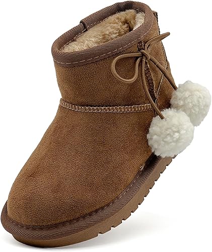 xinlanlin Girls Boots Kids Winter Snow Boots Faux Fur Lined Short Boots Fuzzy Wa