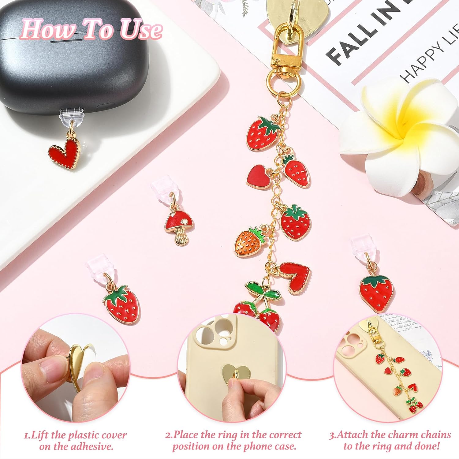 Plants Phone Charms Chains for E-Reader with 4 Pcs USB C Phone Dust Plug Charm Type C for Earphone E-Reader image 5