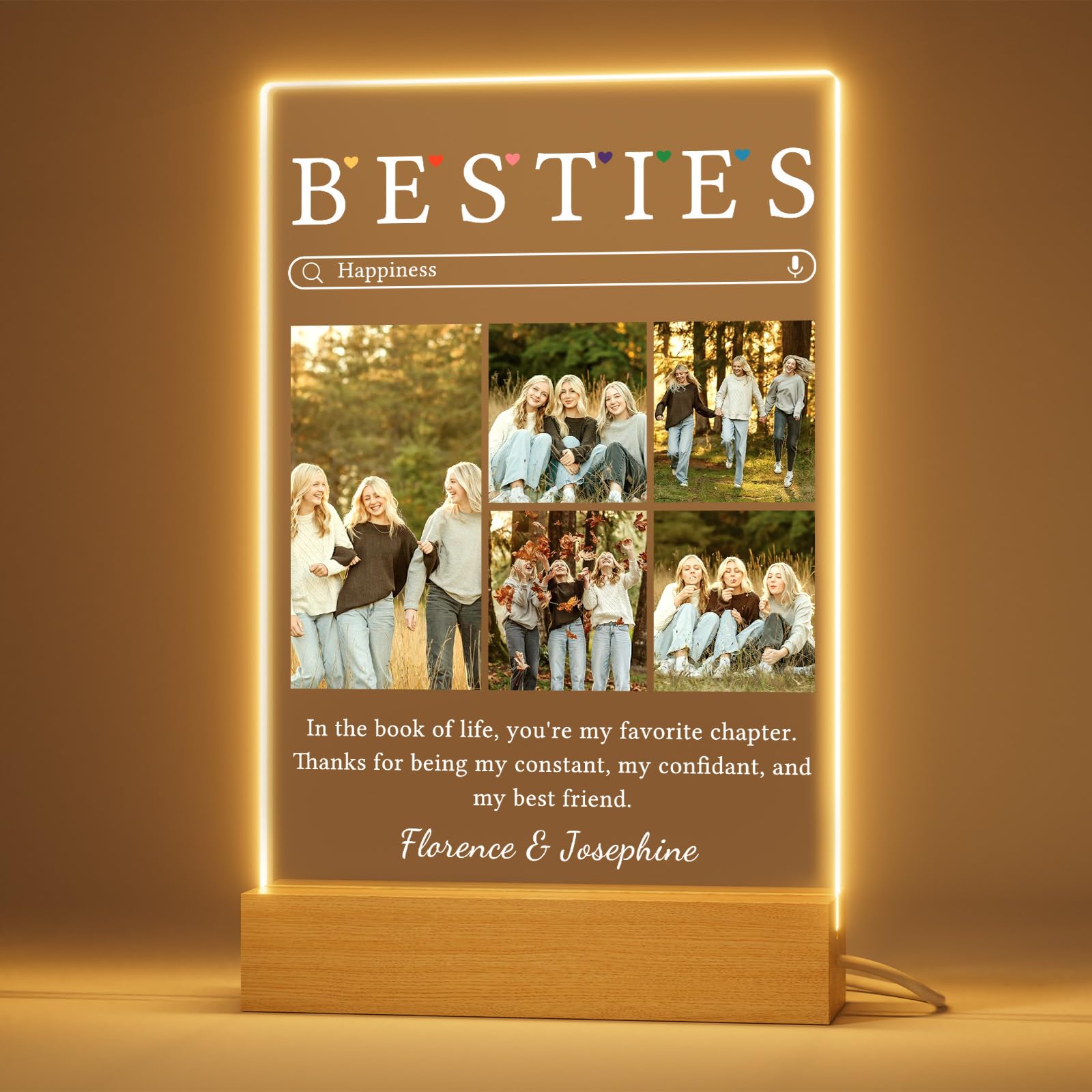 Bemaystar Personalised Best Friend Birthday Gifts - Personalised Bestie Birthday Gifts for Women, Custom Photo Frame with Night Light for Friend Besties, 5 Photos — image 1