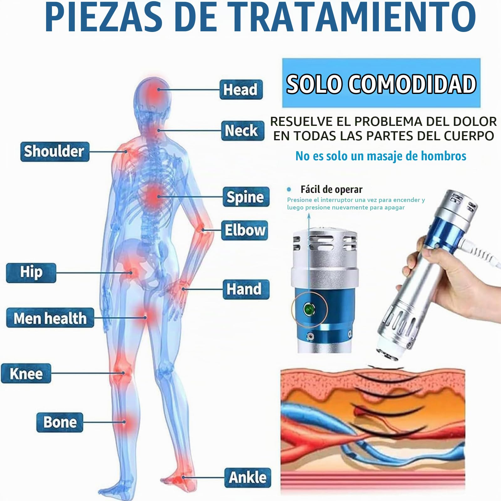 Máquina De Terapia De Ondas De Choque con 7 Cabezales De Masaje, Frecuencia Ajustable De 1 a 16 Hz Y Energía De 60 a 200 MJ, No Invasiva, para Aliviar El Dolor Articular Y Muscular
