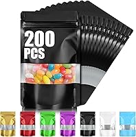 Vista 10 de 200 bolsas de Mylar de 4 x 6 pulgadas para almacenamiento de alimentos, bolsa resellable de pie con ventana mate, bolsas a prueba de olores, bolsa