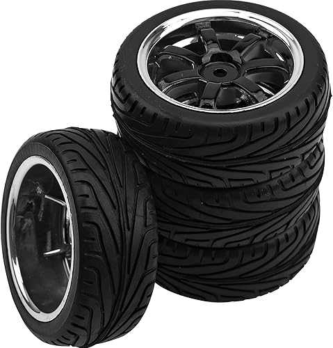 Miniatura 5 de HIRCQOO Juego de neumáticos de goma de 259 pulgadas y llantas de plástico hexagonales de 0472in compatible con Traxxas Kyosho HPI Tamiya Associated